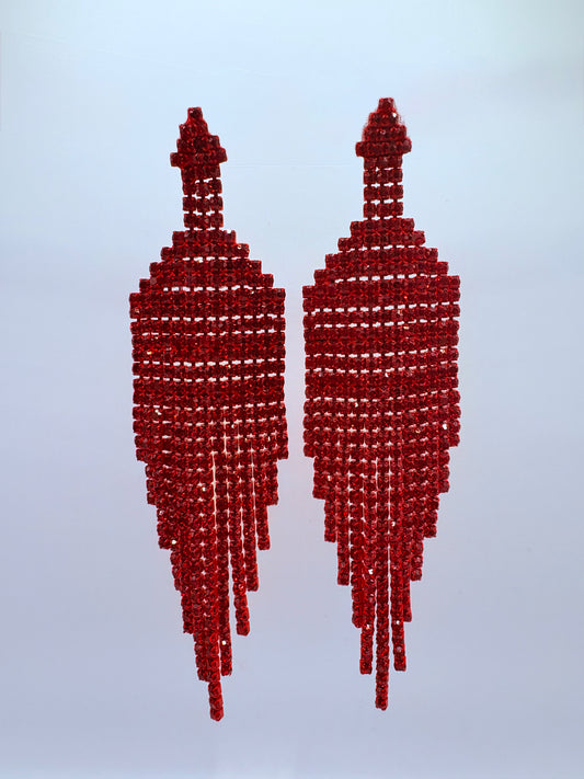 RED FRINGE DROP EARRINGS